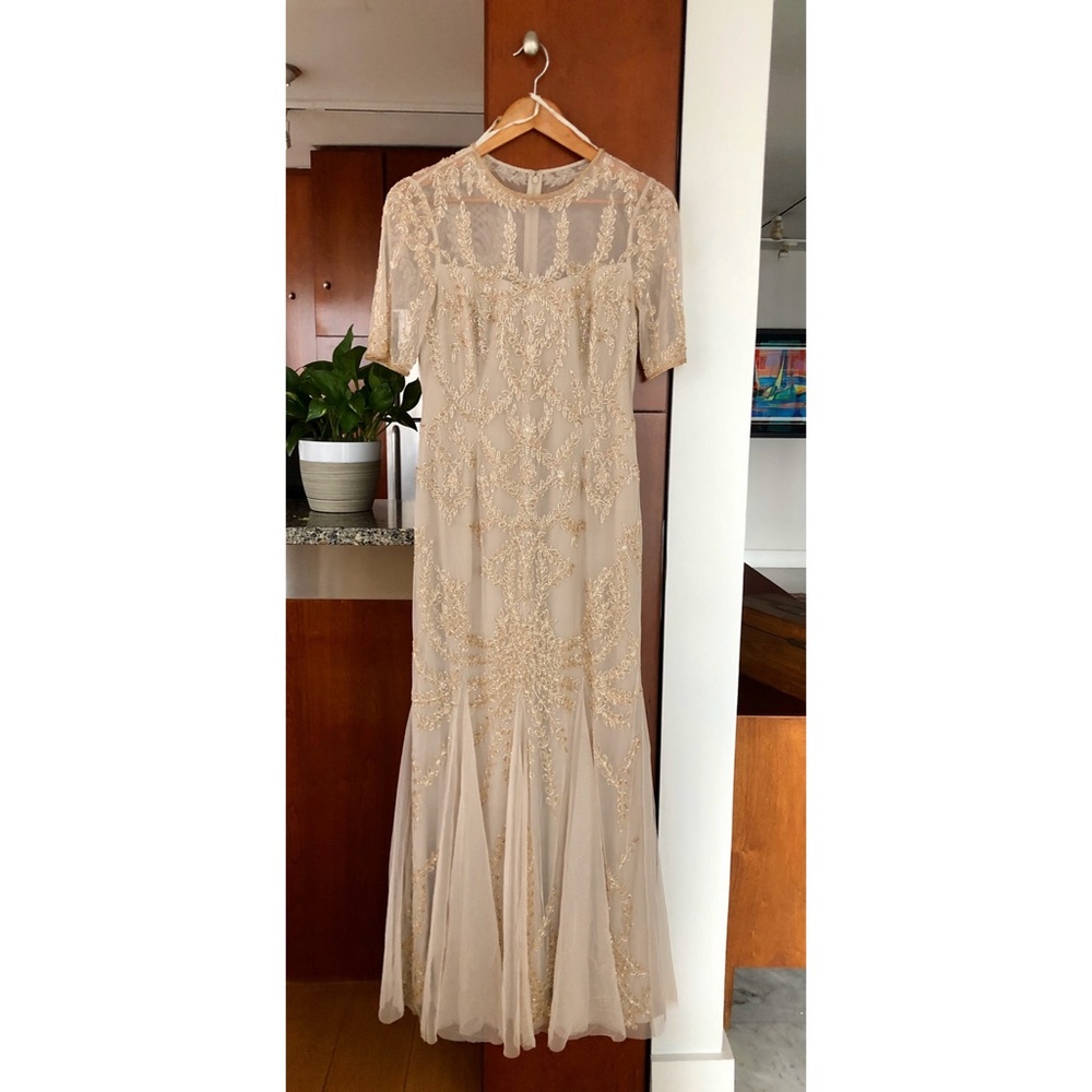 Adrianna Papell champagne beaded gown